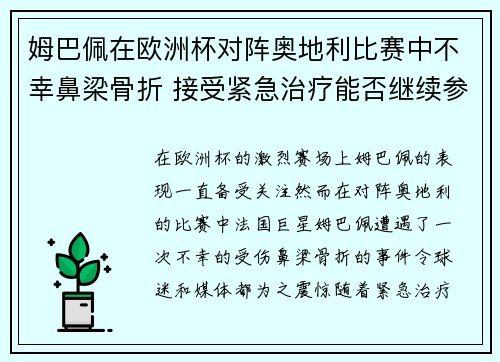 姆巴佩在欧洲杯对阵奥地利比赛中不幸鼻梁骨折 接受紧急治疗能否继续参赛成疑 姆巴佩在欧洲杯对阵奥地利比赛中不幸鼻梁骨折 接受紧急治疗能否继续参赛成疑